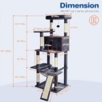 Cat Tree Tower 63in Multi-Level Cat Tower for Indoor Cats with Sisal Scratching Posts, Condo, Hammock, Dangling Ball and Extended Platform for Cats to Play, Dark Grey - Image 8