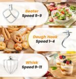 Stand Mixer 6QT Kitchen Mixer with LED Smart Touchscreen, 11-Speed Tilt-Head Mixer with Timer, 4 Preset Menus, Stainless Steel Bowl, Dough Hook, Whisk, Beater - Image 4
