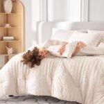 MUXHOMO 7 Pieces Queen Comforter Set, Seersucker Bed in a Bag Queen Size, All Season Luxury Bedding Set with Comforter, Flat Sheet, Fitted Sheet, Pillowcases & Shams, Beige - Image 6