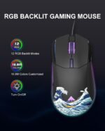Womier G705 USB Wired Gaming Mouse for PC Computer Windows Mac Laptop, Lightweight Silent RGB Backlit Mouse with Adjustable 12000DPI/7 Programmable Side Buttons,Black Kanagawa Theme - Image 3