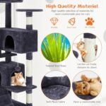 Sweetcrispy 53.95 Inch Cat Tree Tower, Multi-Level with Cat Scratching Post, Indoor Cat Condo with Climbing Ladder, Plush Toy, Play House for Cat, Dove Grey - Image 6