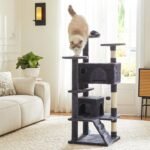 Sweetcrispy 53.95 Inch Cat Tree Tower, Multi-Level with Cat Scratching Post, Indoor Cat Condo with Climbing Ladder, Plush Toy, Play House for Cat, Dove Grey - Image 8