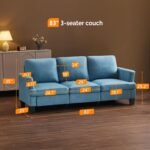 VINGLI Blue 83" Sofa Couches for Living Room, Modern Comfy 3 Seater Couch Faux Suede 25.6" Deep Seat Upholstery Cozy Sofas for Small Space, Bedroom, Apartment, Home Office - Image 3