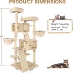 SHA CERLIN 65in Larger Cat Tree Tower Condo for Indoor Kitties/Multi-Level Furniture Activity Center with Wide Base/Cozy Plush Cat Perches/Baskets/Sisal Scratching Posts and Hammock/Beige - Image 5