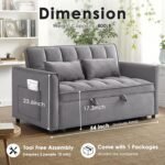 Sleeper Sofa Bed,55'' Convertible Pull Out Couch With Side Pockets,Velvet Fabric Loveseat Sleeper Sofa with Adjustable Backrest for Living Room,Bedroom,Apartment and Small Space, DarkGrey - Image 3