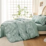 MUXHOMO Bed in a Bag Queen 7 Pieces, Sage Green Queen Comforter Set Reversible Botanical Flowers Design, Ultra Soft & Breathable Bedding Sets with Comforter, Sheets, Pillowcases & Shams - Image 4