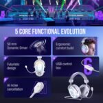 FIFINE USB Gaming Headset: Flowing RGB Lighting - 7.1 Surround Sound - Detachable Mic - Soft Ear Pads, Over-Ear Headset with Control Box, for PC, Laptop, Mac, PS5/PS4 - AmpliGame H13WP (White&Purple) - Image 3