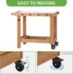 Outdoor Wooden Grill Cart Table with Wheels, Metal Top and Storage, for Patio Backyard Garden BBQ - Image 4