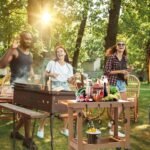 Outdoor Wooden Grill Cart Table with Wheels, Metal Top and Storage, for Patio Backyard Garden BBQ - Image 5