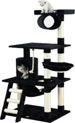 Go Pet Club - 62" Tall Cat Tree - Cat Tower with Scratching Post - Cat Tower for Indoor Cats - Multi-Level Condo, Hammock, Basket Bed - Black - Image 3