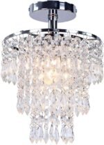 FRIXCHUR Small Crystal Chandelier Led Crystal Ceiling Lights 3 Tiers Crystal Raindrops Chandelier Pendant Lighting Fixture Decoration for Bedroom Hallway Living Room,Chrome,E26 - Image 4