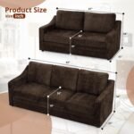 2 Pieces Chenille Sofa Sets w/Comfortable Back Cushions, Modern Loveseat & Sofa w/Deep Seat Space, Upholstered 2 Seat & 3 Seats Couch Sets w/High Resiliency Foam for Living Room, Office Brown - Image 3