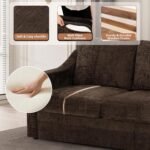 2 Pieces Chenille Sofa Sets w/Comfortable Back Cushions, Modern Loveseat & Sofa w/Deep Seat Space, Upholstered 2 Seat & 3 Seats Couch Sets w/High Resiliency Foam for Living Room, Office Brown - Image 4