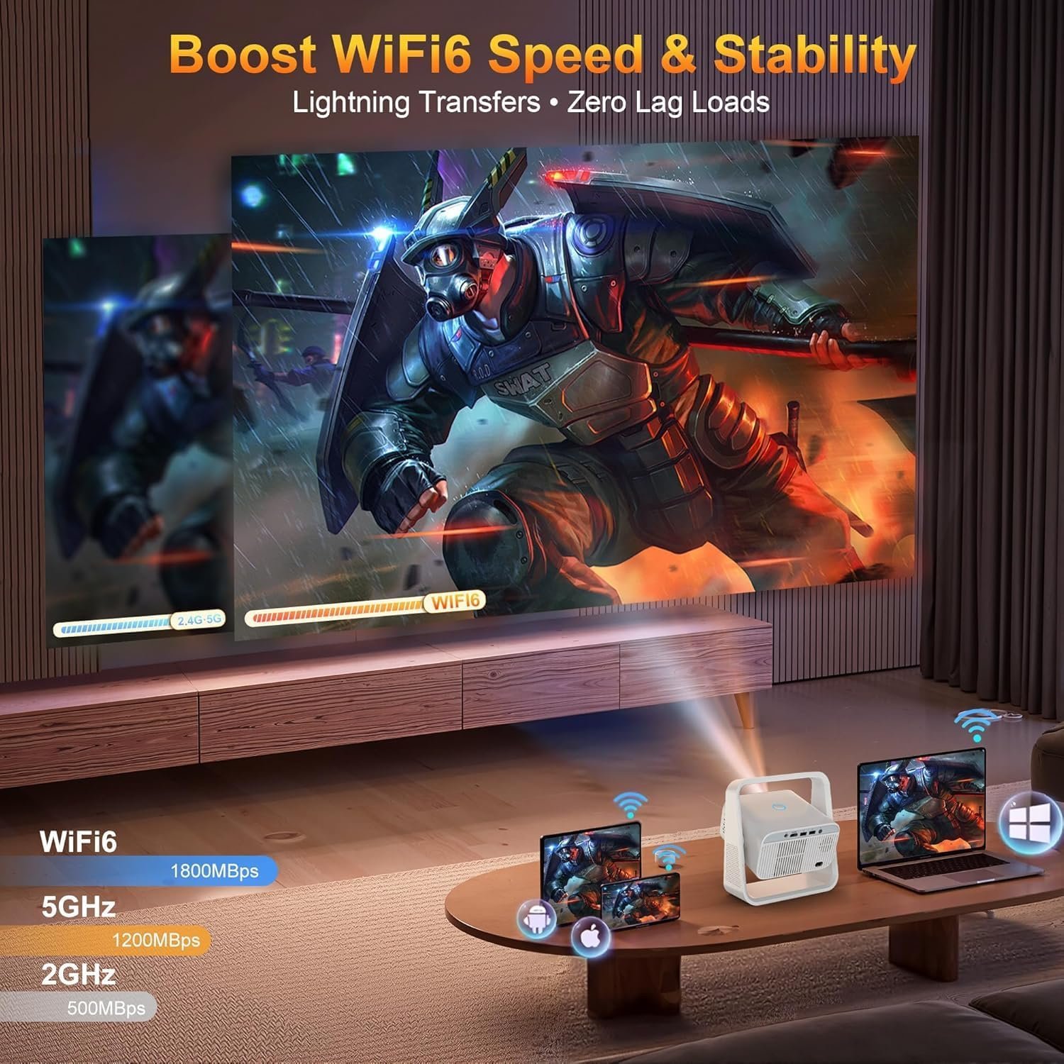 Smart Projector with WiFi and Bluetooth, Built-in Apps, Electric Focus & Auto Keystone Portable Outdoor Projecor, Native 1080P Projector 4K Support, Movie Projector for Home Theater (25000LM） - Image 4