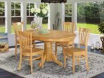 East West Furniture AVGR5-OAK-W 5 Piece Dining Room Table Set Includes an Oval Kitchen Table with Butterfly Leaf and 4 Dining Chairs, 42x60 Inch, Oak - Image 3