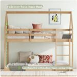 Twin Over Twin Bunk Bed, Wooden House Bunk Bed with Ladder and Guardrails for Bedroom, Dormitory, Suit for Kids, Teens, Juniors, No Box Spring Needed, White Oak - Image 4