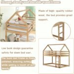 Twin Over Twin Bunk Bed, Wooden House Bunk Bed with Ladder and Guardrails for Bedroom, Dormitory, Suit for Kids, Teens, Juniors, No Box Spring Needed, White Oak - Image 5