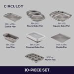 Circulon Total Nonstick Bakeware Set with Nonstick Bread Pan, Cookie Sheet, Baking Pan, Baking Sheet, Cake Pan and Muffin/Cupcake Pan - 10 Piece, Gray - Image 4