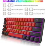 Snpurdiri 60% Wired Mechanical Keyboard, Mini Gaming Keyboard with 61 Keys for PC, Windows XP, Win 7, Win 10 (Black-Red, Red Switches) - Image 4