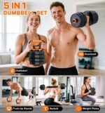 5-in-1 Adjustable Dumbbell Set, 33/44/66/88lbs Free Weights Set with Connector, Used as Kettlebells, Barbell, Push up Stand, Standard 1" Plates, Fitness Exercises for Home Gym Suitable Women/Men - Image 3