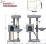 MoNiBloom 36-Inch Cat Tree with Condo, Hammock & Sisal Scratching Posts, Multi-Level Climbing Stand for Indoor Cats, Light Grey - Image 3