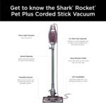 Shark HV322 Rocket Deluxe Pro Corded Stick Vacuum with LED Headlights, XL Dust Cup, Lightweight, Perfect for Pet Hair Pickup, Converts to a Hand Vacuum, with Pet Attachments, Bordeaux/Silver - Image 5