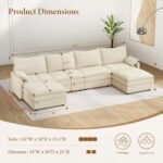 Vesgantti 142" U Shaped Sectional Couch, Comfy Cloud Modular Sectional Sofa with 2 Ottoman Deep Seat Chenille Modern Cloud Sofa, Modular Sofas for Living Room, Bedroom and Apartment, Beige - Image 3