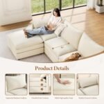 Vesgantti 142" U Shaped Sectional Couch, Comfy Cloud Modular Sectional Sofa with 2 Ottoman Deep Seat Chenille Modern Cloud Sofa, Modular Sofas for Living Room, Bedroom and Apartment, Beige - Image 4