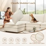 Vesgantti 142" U Shaped Sectional Couch, Comfy Cloud Modular Sectional Sofa with 2 Ottoman Deep Seat Chenille Modern Cloud Sofa, Modular Sofas for Living Room, Bedroom and Apartment, Beige - Image 5
