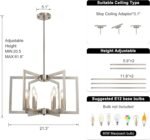 6-Light Modern Metal Geometric Chandelier，Kitchen Island Brushed Nickel Lighting Fixtures，Entryway Light Fixture Hanging Brushed Nickel，Farmhouse for Dining Room Chandelier - Image 5