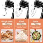3-IN-1 Electric Stand Mixer, 6.5QT Bowl 660W 10-Speed Kitchen Mixer, Household Food Mixers include Dough Hook, Beater and Whisk, Bread Cake Mixer for Baking and Most Home Cooks, Black - Image 4