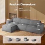 Marsail Modular Sectional Sofa, 111" L-Shaped Modular Sectional Couch with Deep Seat, Freely Combinable Sectional Clound Sofa for Living Room, No Assembly, Plush Corduroy Fabric, Grey - Image 3