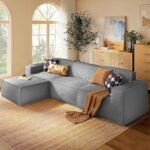 Marsail Modular Sectional Sofa, 111" L-Shaped Modular Sectional Couch with Deep Seat, Freely Combinable Sectional Clound Sofa for Living Room, No Assembly, Plush Corduroy Fabric, Grey - Image 4