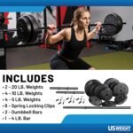 US Weight 105 Pound Barbell Weight Set for Home Gym| Adjustable Weight Set with Two Dumbbell Bars and Full 6 Ft Bar, Black - Image 4