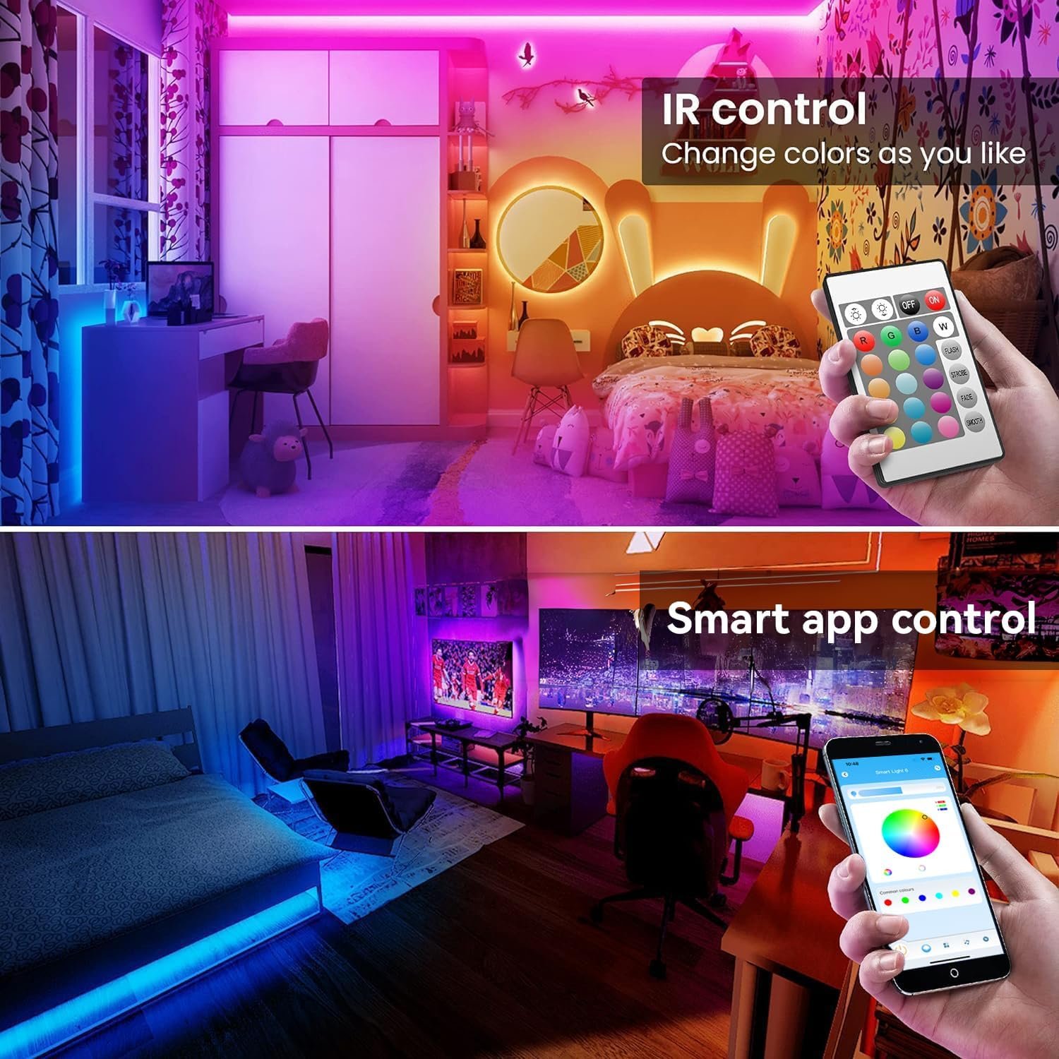 TJOY LED Lights for Bedroom 100ft, RGB Color Changing Led Strip Lighting with Remote and Smart APP Control, Music Sync Rope Lights via Bluetooth for Kitchen, TV, Room Decor - Image 3