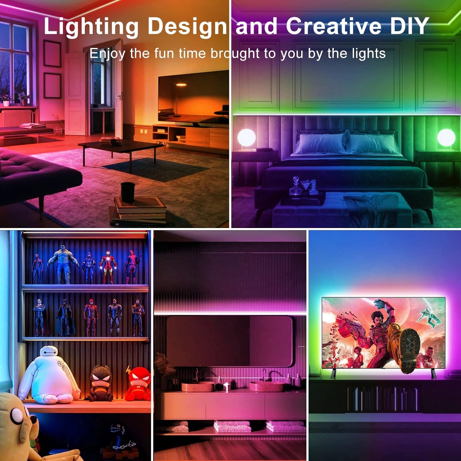 TJOY LED Lights for Bedroom 100ft, RGB Color Changing Led Strip Lighting with Remote and Smart APP Control, Music Sync Rope Lights via Bluetooth for Kitchen, TV, Room Decor - Image 4