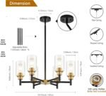 6-Light Modern Chandeliers, Black and Gold Chandelier Light Fixture with Clear Glass Shades, Hanging Pendant Lighting for Dining Room, Living Room, Kitchen, Staircase, Entryway - Image 4