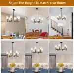 6-Light Modern Chandeliers, Black and Gold Chandelier Light Fixture with Clear Glass Shades, Hanging Pendant Lighting for Dining Room, Living Room, Kitchen, Staircase, Entryway - Image 5