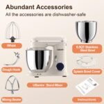 3-IN-1 Electric Stand Mixer, 6.5QT Bowl 660W 10-Speed Kitchen Mixer, Household Food Mixers include Dough Hook, Beater and Whisk, Bread Cake Mixer for Baking and Most Home Cooks, Almond Cream - Image 3