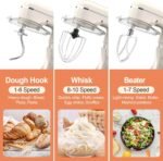 3-IN-1 Electric Stand Mixer, 6.5QT Bowl 660W 10-Speed Kitchen Mixer, Household Food Mixers include Dough Hook, Beater and Whisk, Bread Cake Mixer for Baking and Most Home Cooks, Almond Cream - Image 4
