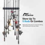 PLUSINNO Vertical Fishing Rod Holder, Wall Mounted Fishing Rod Rack, Fishing Pole Holder Holds Up to 9 Rods or Combos, Fishing Rod Holders for Garage, Fits Most Rods of Diameter 3-19mm - Image 4