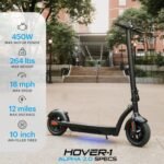 Hover-1 Alpha 2.0 Foldable Electric Scooter with 450W Brushless Motor, 18 mph Max Speed, 10” Air-Filled Tires and 12 Mile Range - Image 3