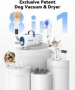 oneisall Dog Vacuum & Dryer for Shedding Grooming, 8 in 1 Dog Grooming Kit with Metal Blade Pet Clippers, Adjustable Speed and Temperature Control Blower - Image 3