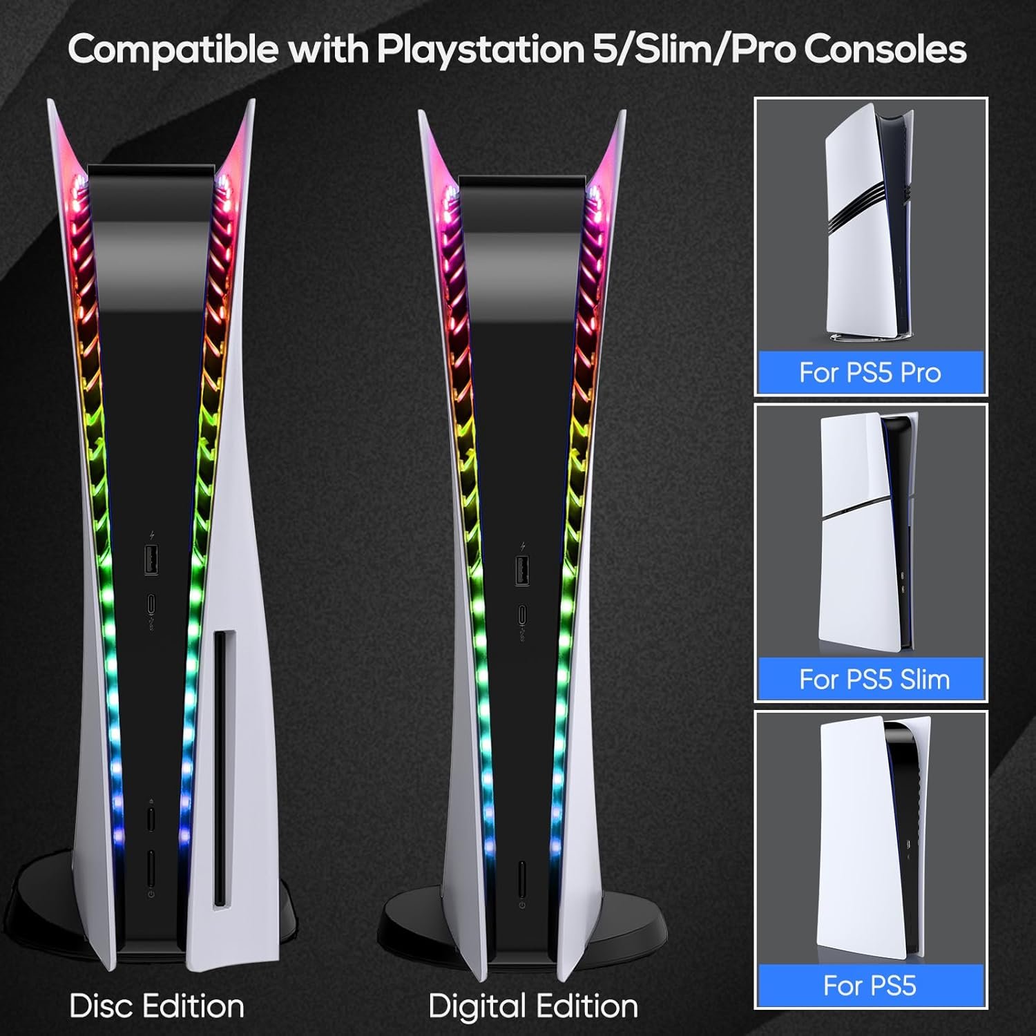 YUANHOT LED RGB Light Strip Compatible with PS5 Pro/PlayStation 5/PS5 Slim Disc&Digital Edition Console with 7 Colors 358 Modes, DIY Decoration Accessories Flexible Lights Strip with Remote - Image 3