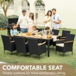 Devoko Outdoor Patio Dining Sets 9 Pieces Wicker Outdoor Dining Table and Chairs Set with Acacia Wood Table Top and Widened Armrests for Backyard, Garden, Deck (Black) - Image 5