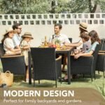 Devoko Outdoor Patio Dining Sets 9 Pieces Wicker Outdoor Dining Table and Chairs Set with Acacia Wood Table Top and Widened Armrests for Backyard, Garden, Deck (Black) - Image 6