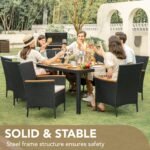 Devoko Outdoor Patio Dining Sets 9 Pieces Wicker Outdoor Dining Table and Chairs Set with Acacia Wood Table Top and Widened Armrests for Backyard, Garden, Deck (Black) - Image 7