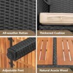 Devoko Outdoor Patio Dining Sets 9 Pieces Wicker Outdoor Dining Table and Chairs Set with Acacia Wood Table Top and Widened Armrests for Backyard, Garden, Deck (Black) - Image 8