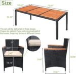 Devoko Outdoor Patio Dining Sets 9 Pieces Wicker Outdoor Dining Table and Chairs Set with Acacia Wood Table Top and Widened Armrests for Backyard, Garden, Deck (Black) - Image 9