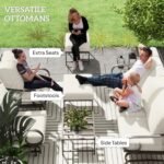 Outsunny 5 Piece Patio Furniture Set with 2 Rocking Chairs, 3-Seat Sofa, 2 Ottomans, Outdoor Conversation Set with Wide and Deep Seating, Metal Frame for Garden, Lawn, Deck, Backyard, Beige - Image 6